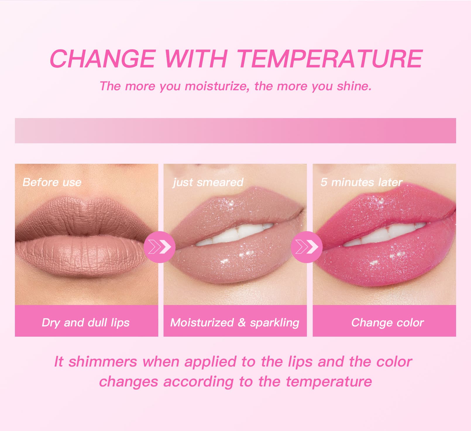 Color-changing Lip Oil,Lip Glow Oil, Glitter Plumping Tinted Gloss For Women Girls