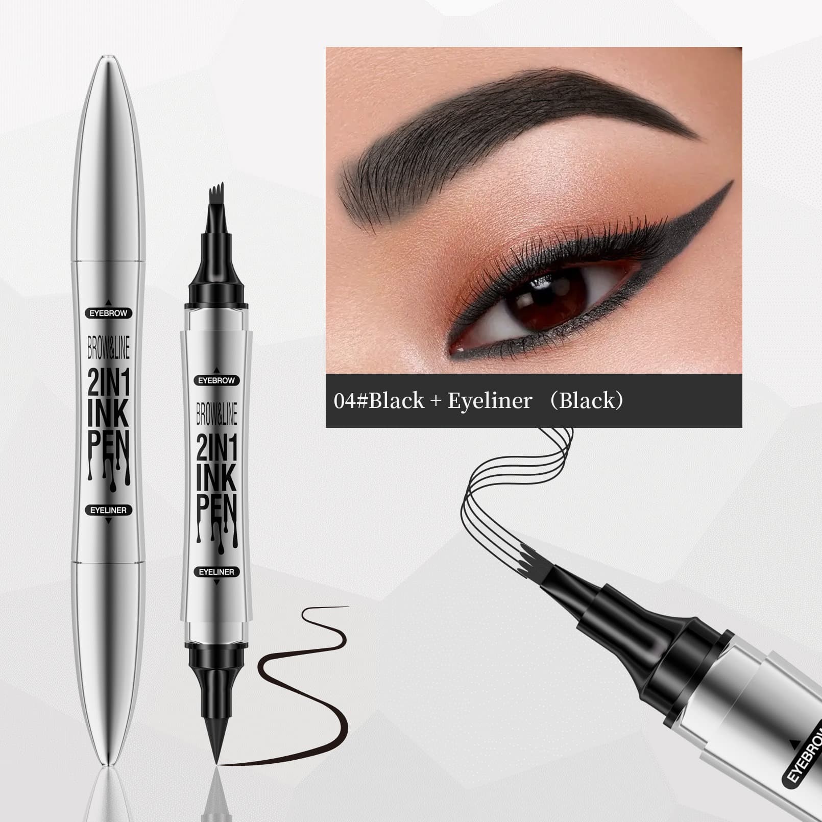 2 In 1 Microblading Eyebrow Pen, 4 Fork Tip,3D Waterproof Magic Eyebrow Pencil With Multifunctional Double Head Eyebrow Pencil With Eyeliner Pencil, Waterproof Long,light Brown,dark Brown,grey,black